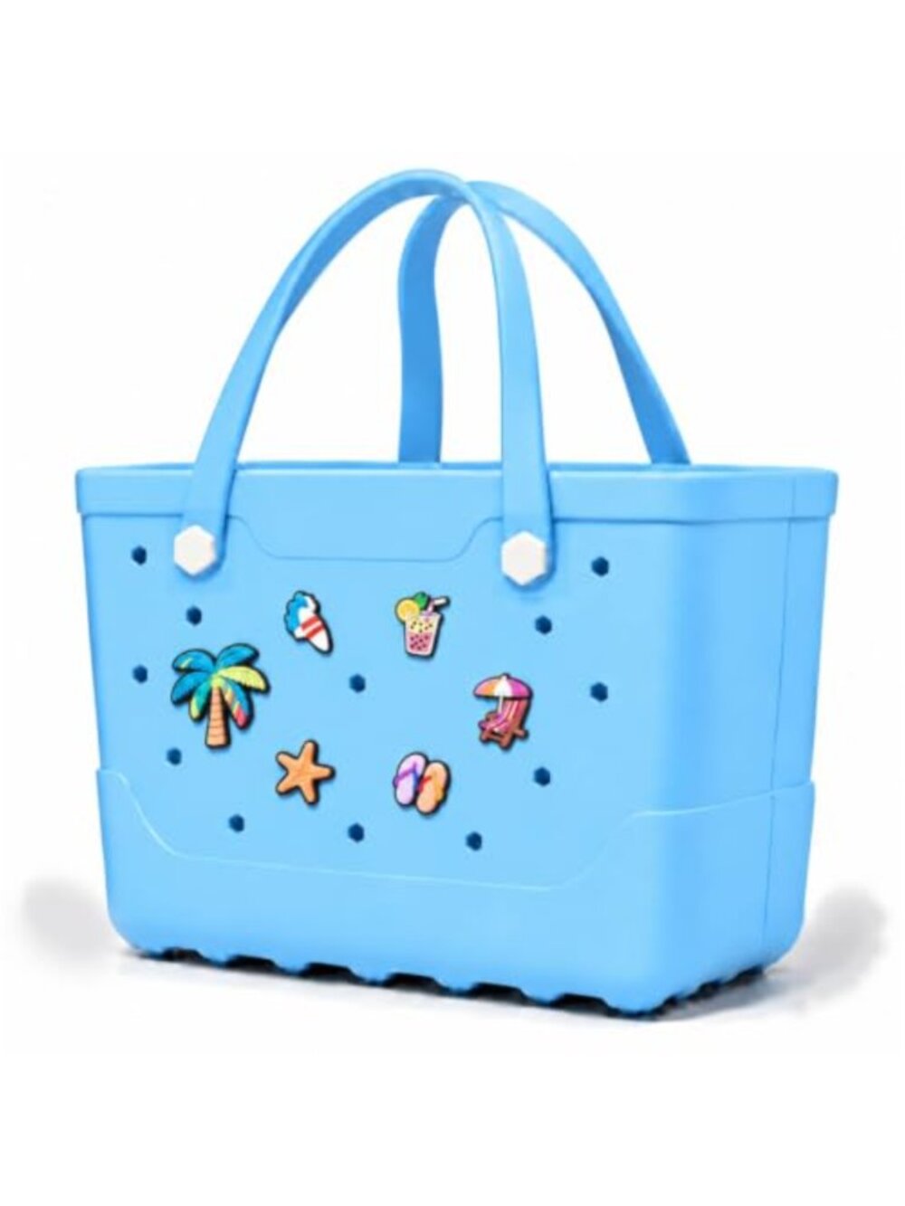 Large EVA Beach Tote Waterproof Padded Handles Charms Zipper Pouch